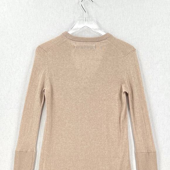 ENZA COSTA Fine Cashmere Knitted V-neck Sweater Medium Large Oatmeal Long Sleeve - Picture 7 of 15